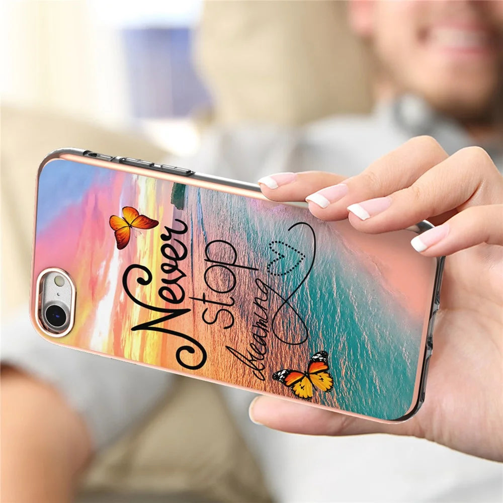 For iPhone 7 / 8 / SE (2020) / SE (2022) TPU Cases IMD Pattern Electroplating Soft Phone Back Cover - Never Stop Dreaming - 2