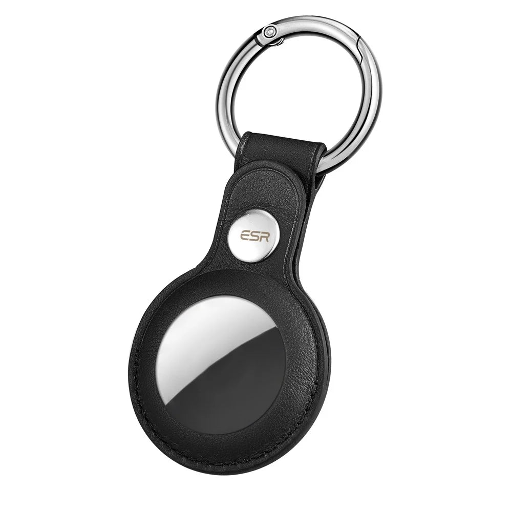 ESR Genuine Leather Keychain Protective Cover for Apple AirTag - Black - 1
