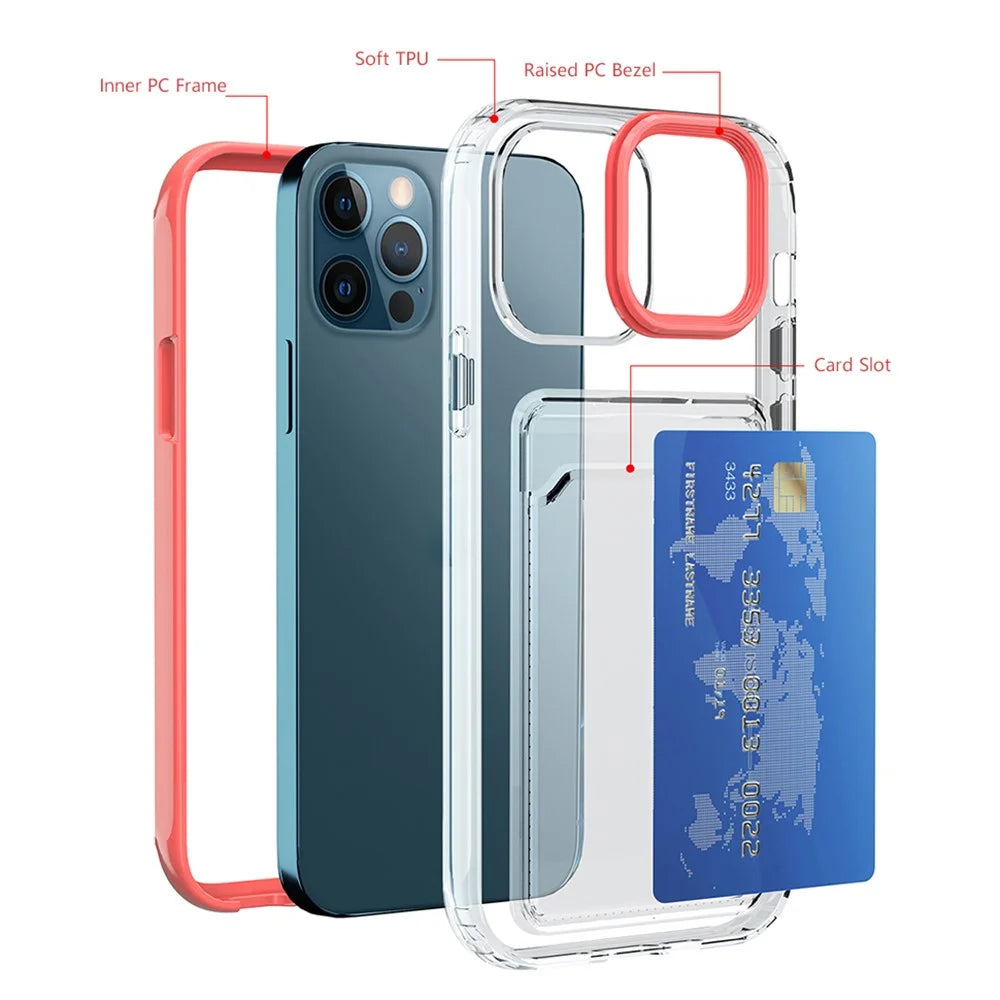 Clear Gradient Soft TPU Shock-Absorbing Bumper Protective Case with Card Holder for iPhone 12 6.1 inch / 12 Pro 6.1 inch - Transparent Black - 2