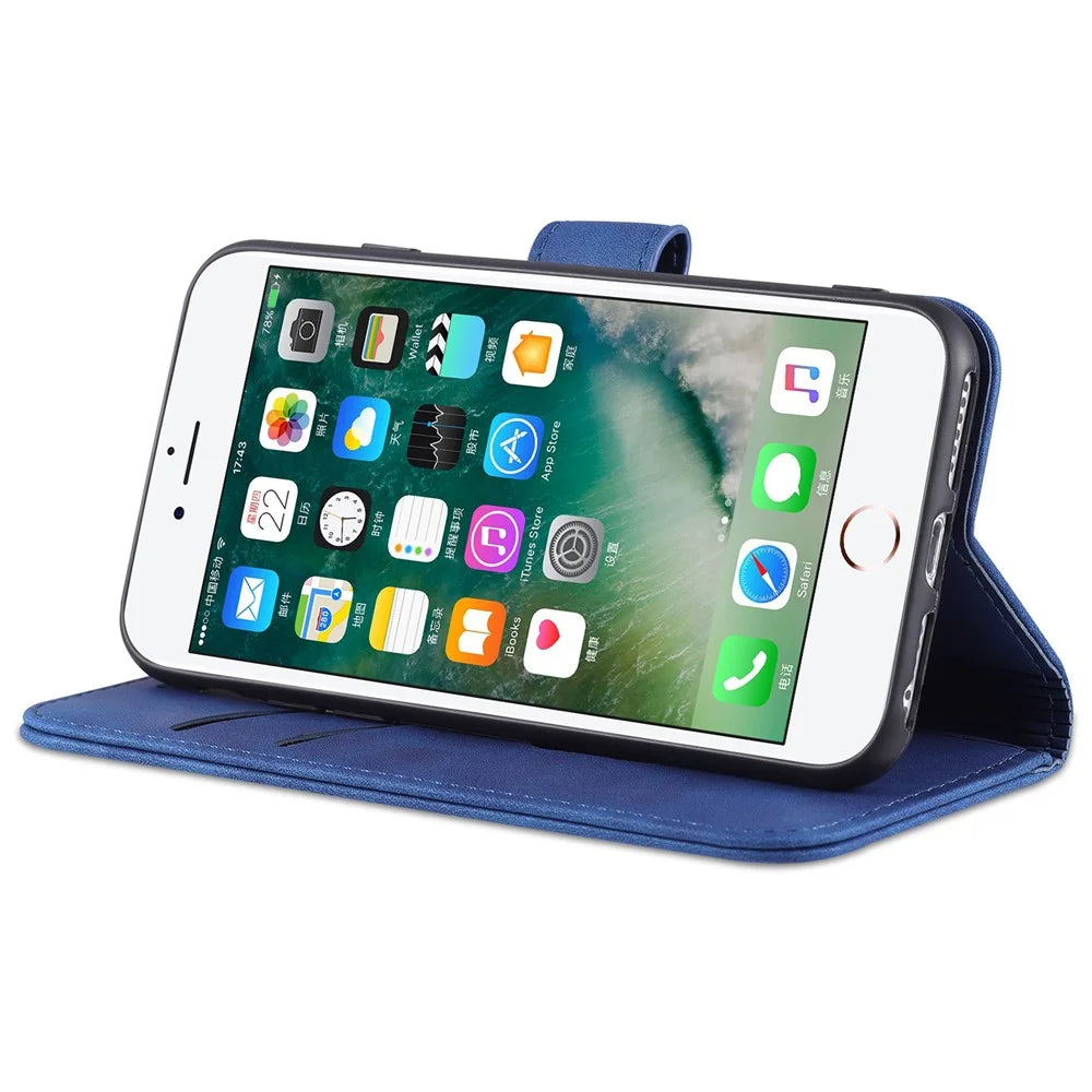 AZNS PU Leather Phone Cover Wallet Case Stand Design for iPhone 7 4.7 inch/8 4.7 inch/SE (2020)/SE (2022) - Blue - 4