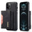 DG.MING M2 Series Kickstand Design Magnetic Tri-fold Wallet Leather Phone Case Shell for iPhone 12 Pro Max 6.7 inch - Black - 1