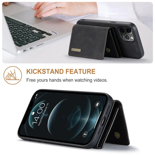 DG.MING M1 Series PU Leather Kickstand Protective Phone Case Shell with Magnetic Tri-fold Wallet for iPhone 12 Pro Max 6.7 inch - Black - 2
