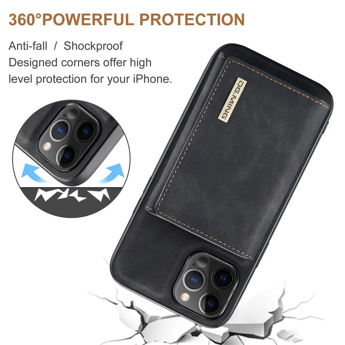 DG.MING M1 Series PU Leather Kickstand Protective Phone Case Shell with Magnetic Tri-fold Wallet for iPhone 12 Pro Max 6.7 inch - Black - 4
