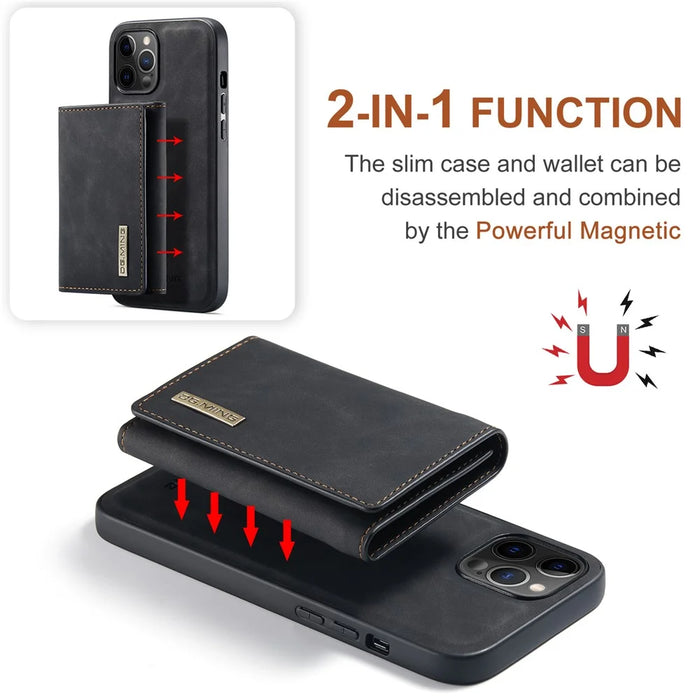 DG.MING M1 Series PU Leather Kickstand Protective Phone Case Shell with Magnetic Tri-fold Wallet for iPhone 12 Pro Max 6.7 inch - Black - 5