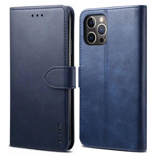 GUSSIM Magnetic Closure Clasp Leather Phone Wallet Stand Case for iPhone 12 6.1 inch/12 Pro 6.1 inch - Blue - 1