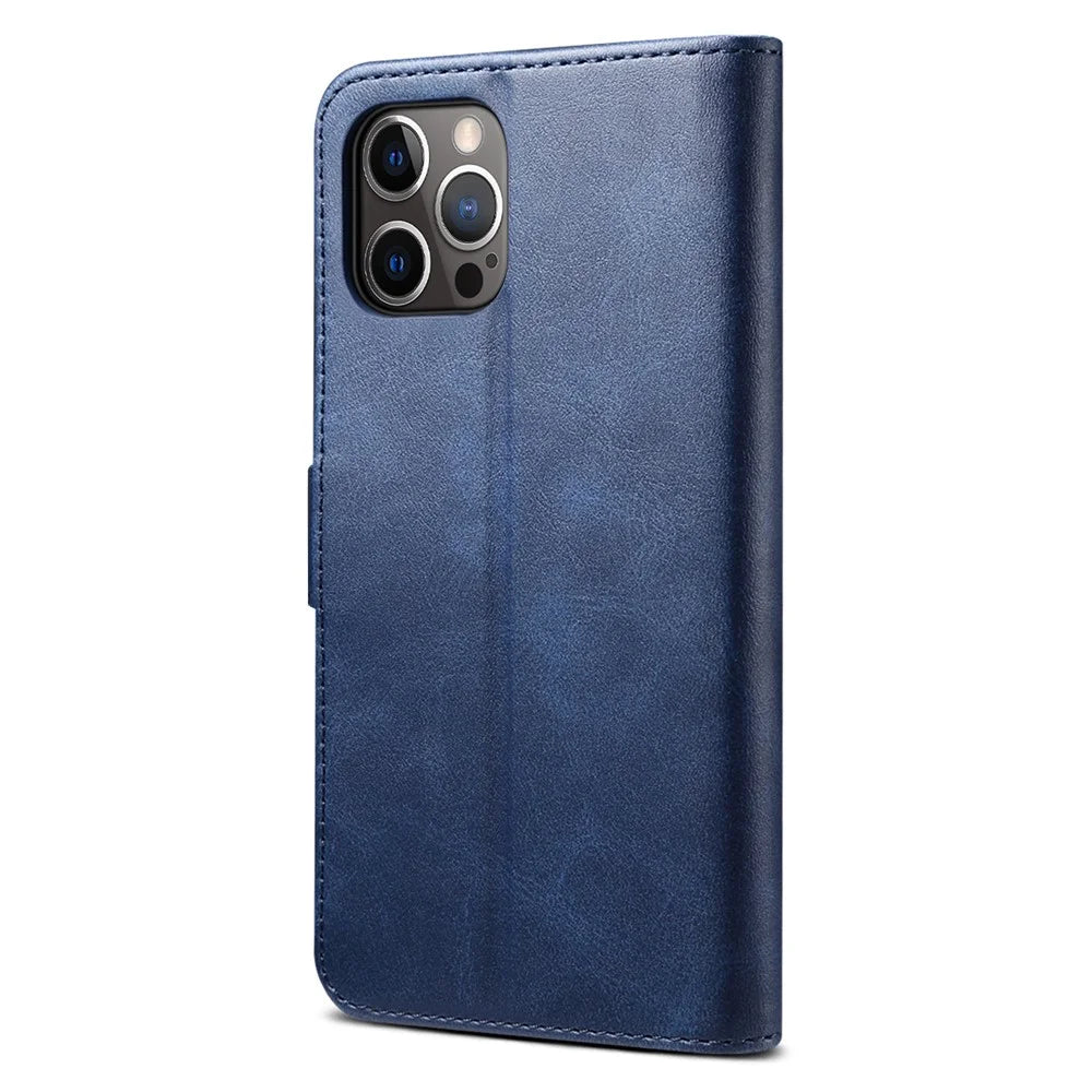 GUSSIM Magnetic Closure Clasp Leather Phone Wallet Stand Case for iPhone 12 6.1 inch/12 Pro 6.1 inch - Blue - 3