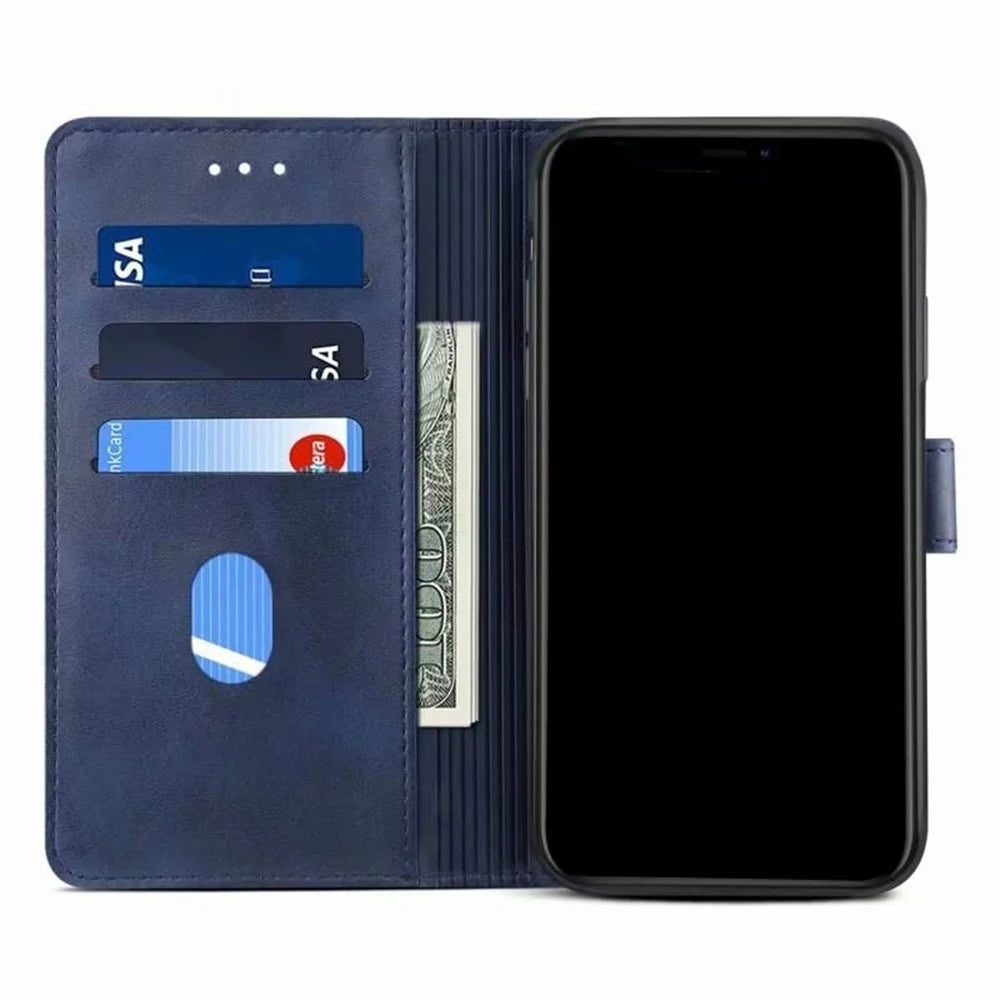 GUSSIM Magnetic Closure Clasp Leather Phone Wallet Stand Case for iPhone 12 6.1 inch/12 Pro 6.1 inch - Blue - 5