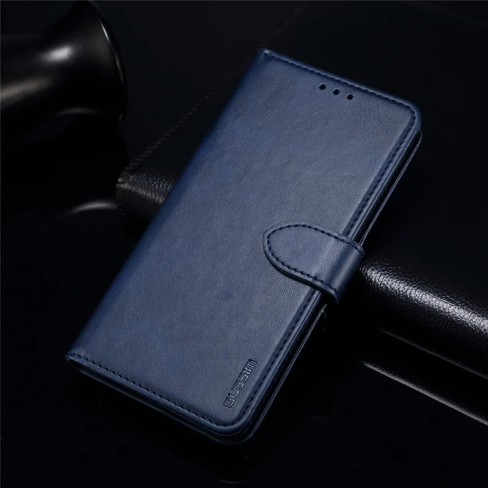 GUSSIM Magnetic Closure Clasp Leather Phone Wallet Stand Case for iPhone 12 6.1 inch/12 Pro 6.1 inch - Blue - 6