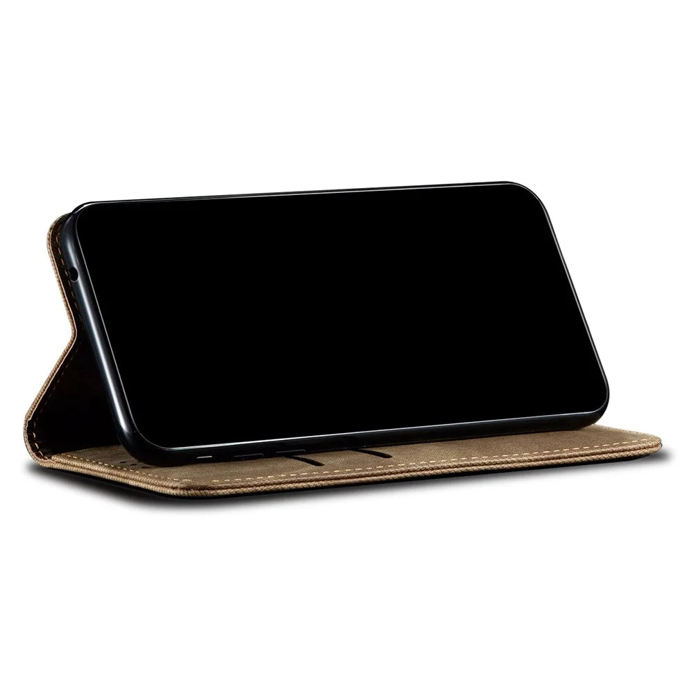 All-round Protection Jeans Cloth Texture Leather Wallet Stand Case for iPhone 13 mini 5.4 inch - Green - 4