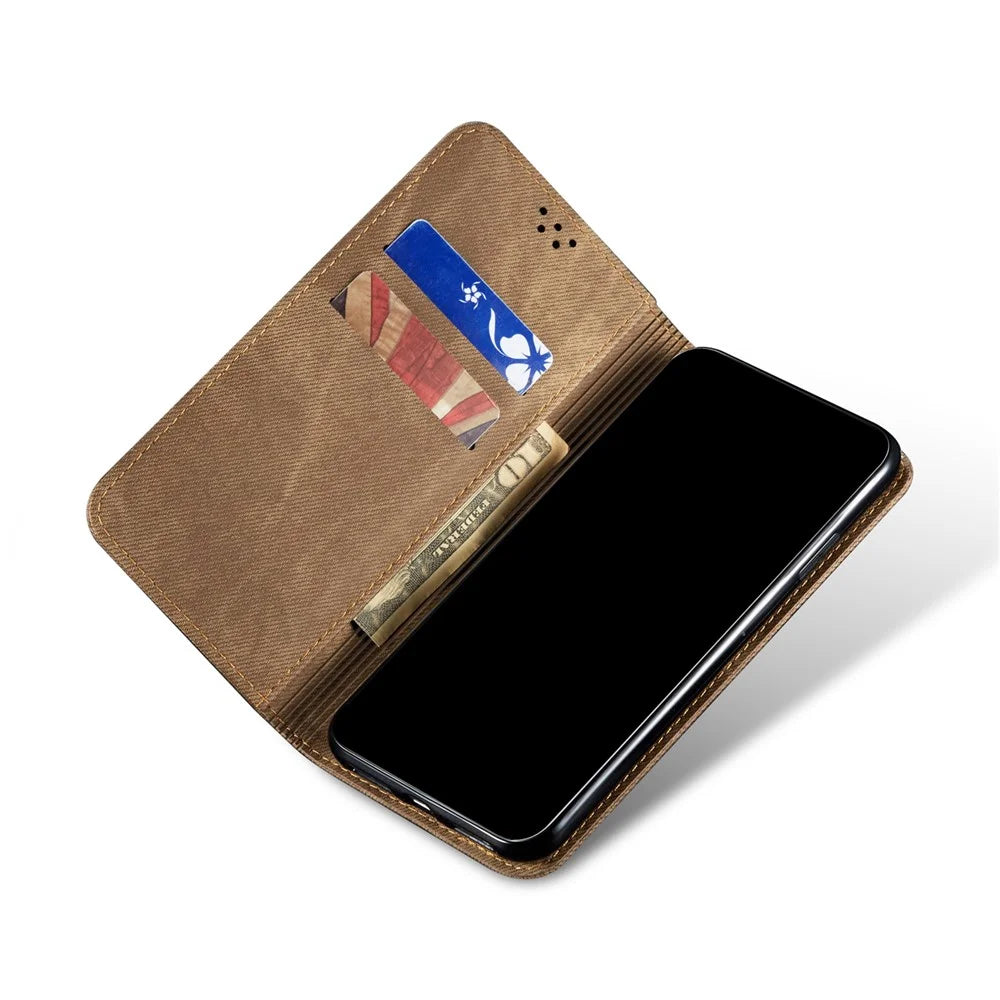 All-round Protection Jeans Cloth Texture Leather Wallet Stand Case for iPhone 13 mini 5.4 inch - Green - 5