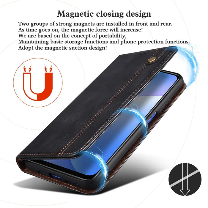 Wallet Design Oil-Waxy Leather Full Protection Phone Stand Case for iPhone 13 6.1 inch - Black - 7