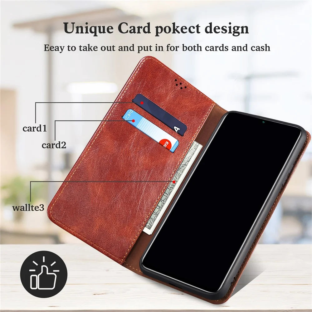 Full Protection Wallet Design Oil-Waxy Leather Phone Stand Case for iPhone 13 mini 5.4 inch - Brown - 2