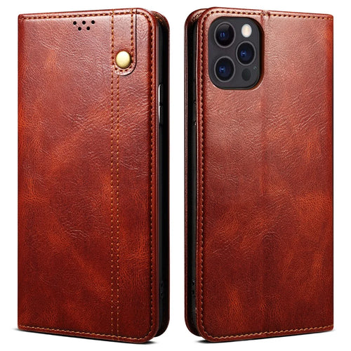 Oil Wax Surface PU Leather + Inner TPU Case Wallet Mobile Phone Shell for iPhone 13 Pro Max 6.7 inch - Brown - 1
