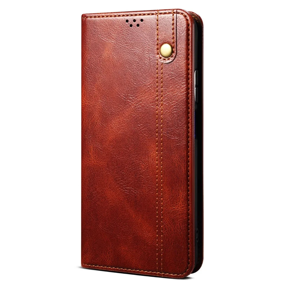 Oil Wax Surface PU Leather + Inner TPU Case Wallet Mobile Phone Shell for iPhone 13 Pro Max 6.7 inch - Brown - 2