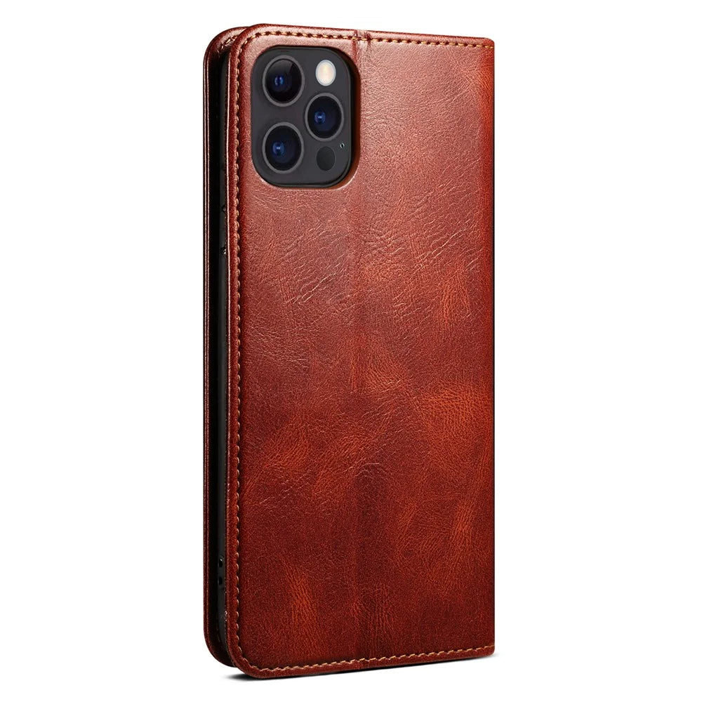 Oil Wax Surface PU Leather + Inner TPU Case Wallet Mobile Phone Shell for iPhone 13 Pro Max 6.7 inch - Brown - 3