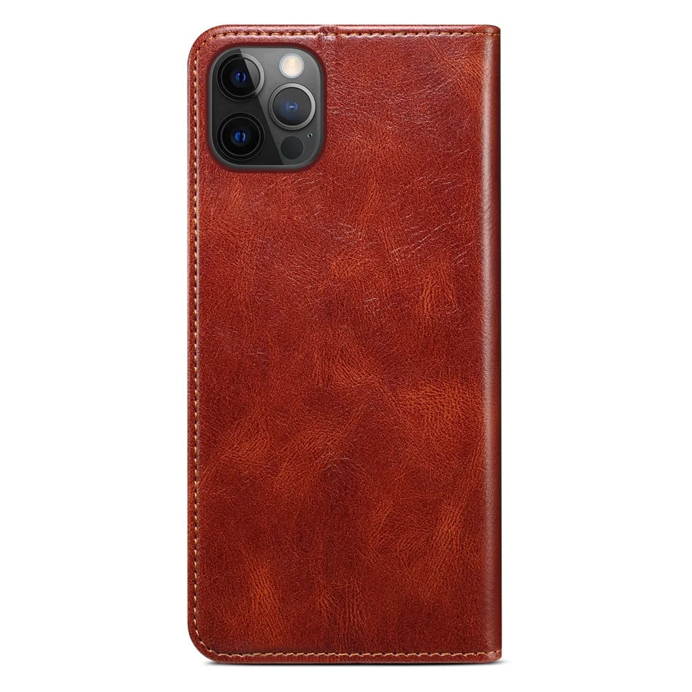 Oil Wax Surface PU Leather + Inner TPU Case Wallet Mobile Phone Shell for iPhone 13 Pro Max 6.7 inch - Brown - 4