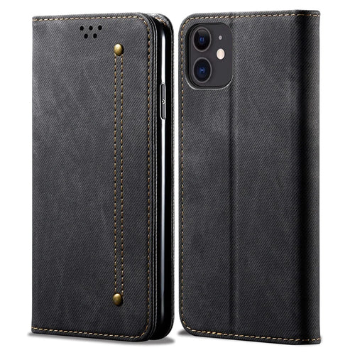 Jeans Cloth Texture Full Protection Leather Wallet Case with Stand for iPhone 13 6.1 inch - Black - 1
