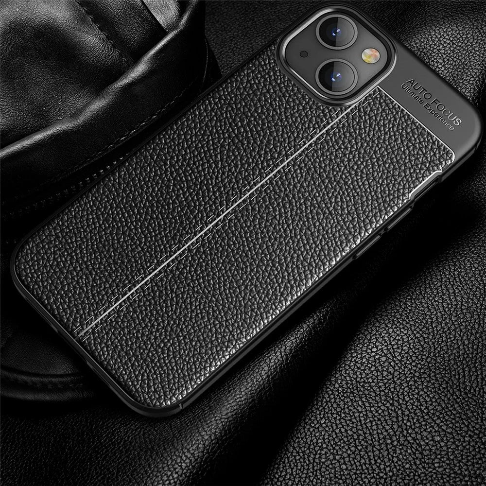 Litchi Texture Anti Scratch TPU Phone Case Shell for iPhone 13 6.1 inch - Black - 2