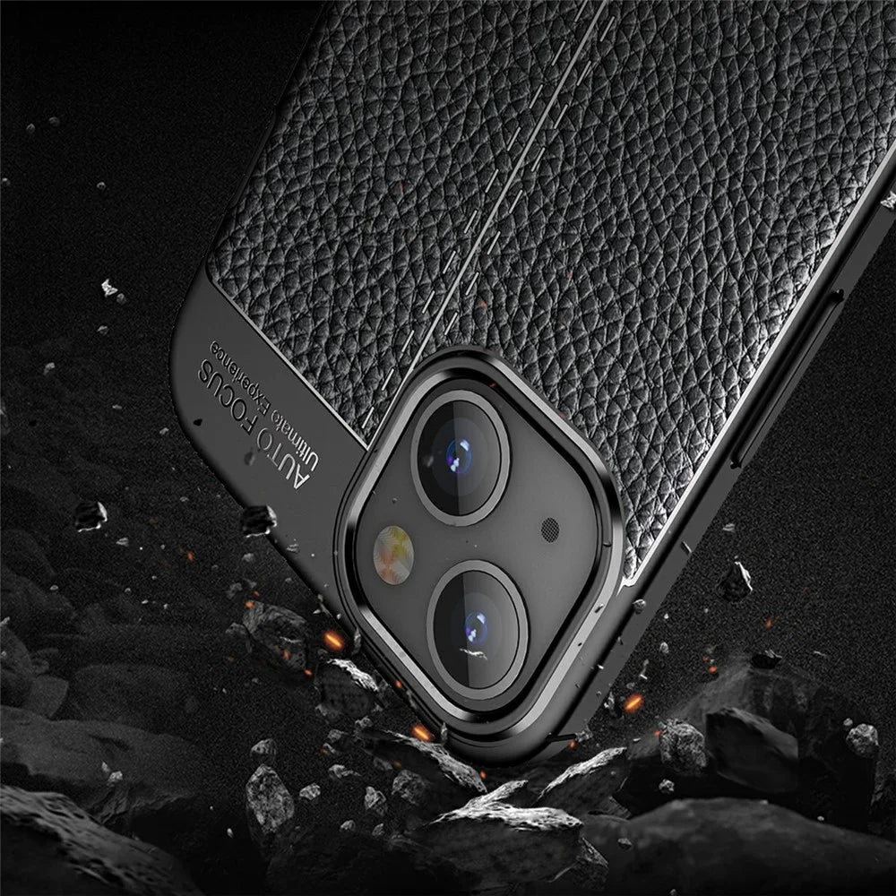 Litchi Texture Anti Scratch TPU Phone Case Shell for iPhone 13 6.1 inch - Black - 3