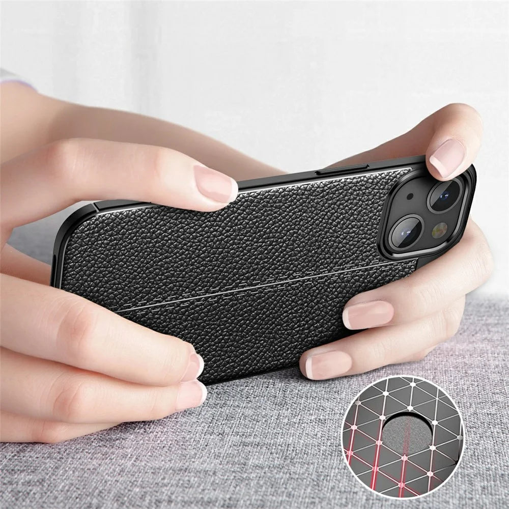 Litchi Texture Anti Scratch TPU Phone Case Shell for iPhone 13 6.1 inch - Black - 5