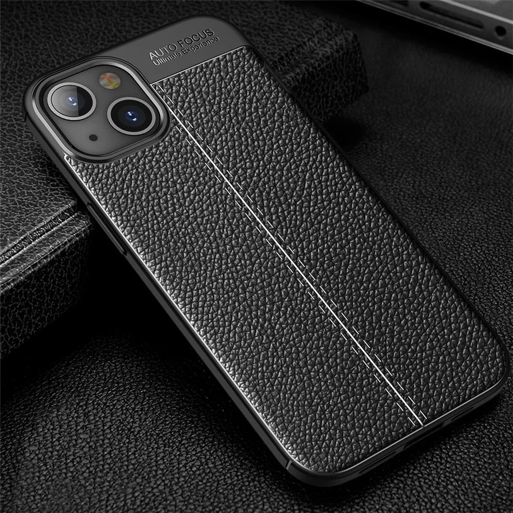 Litchi Texture Anti Scratch TPU Phone Case Shell for iPhone 13 6.1 inch - Black - 7