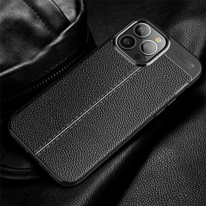 Soft TPU Litchi Texture Phone Back Case for iPhone 13 Pro Max - Black - 2