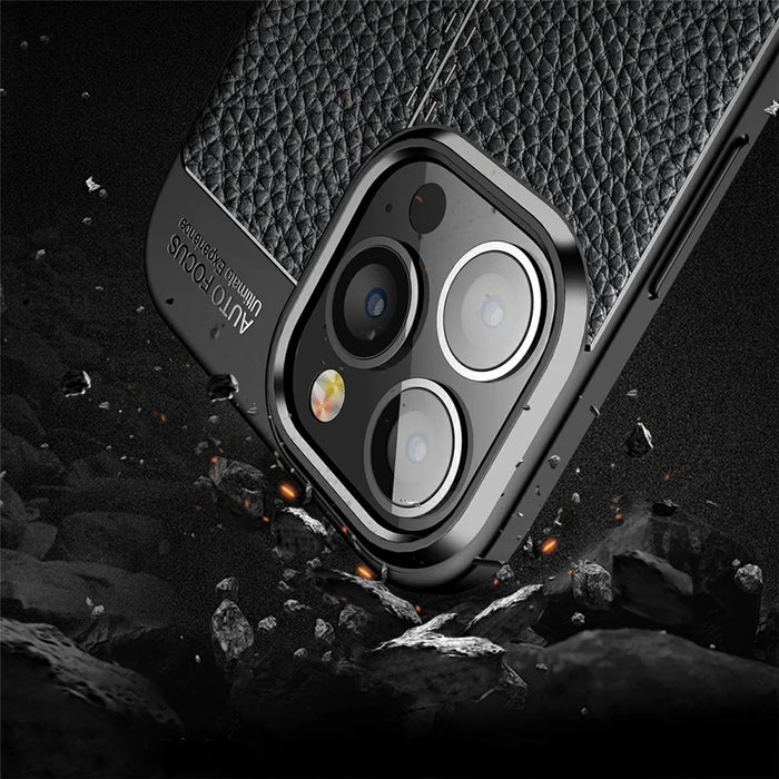 Soft TPU Litchi Texture Phone Back Case for iPhone 13 Pro Max - Black - 3