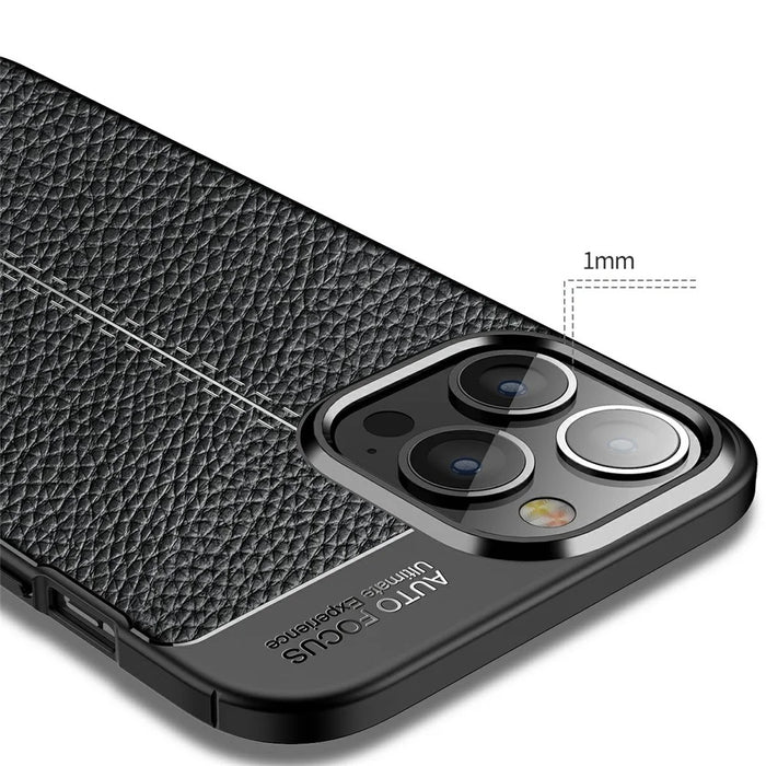 Soft TPU Litchi Texture Phone Back Case for iPhone 13 Pro Max - Black - 5