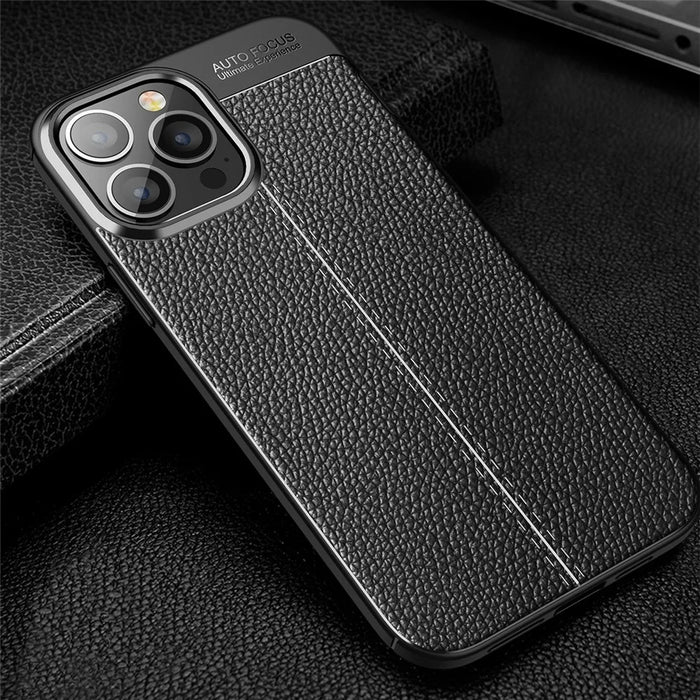 Soft TPU Litchi Texture Phone Back Case for iPhone 13 Pro Max - Black - 7