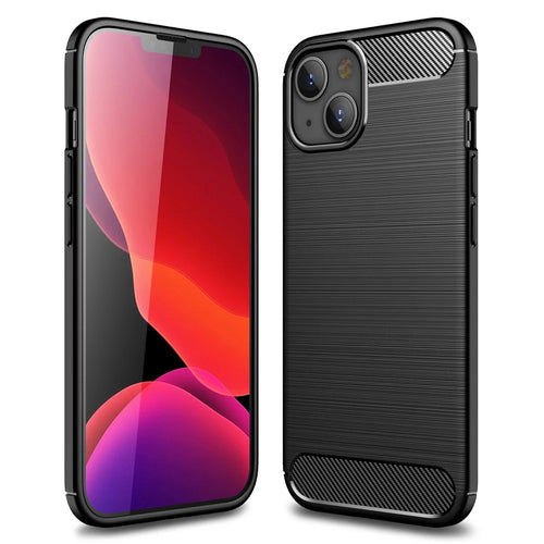 TPU Carbon Fiber Texture Brushed Flexible Phone Protective Back Case for iPhone 13 mini 5.4 inch - Black - 1