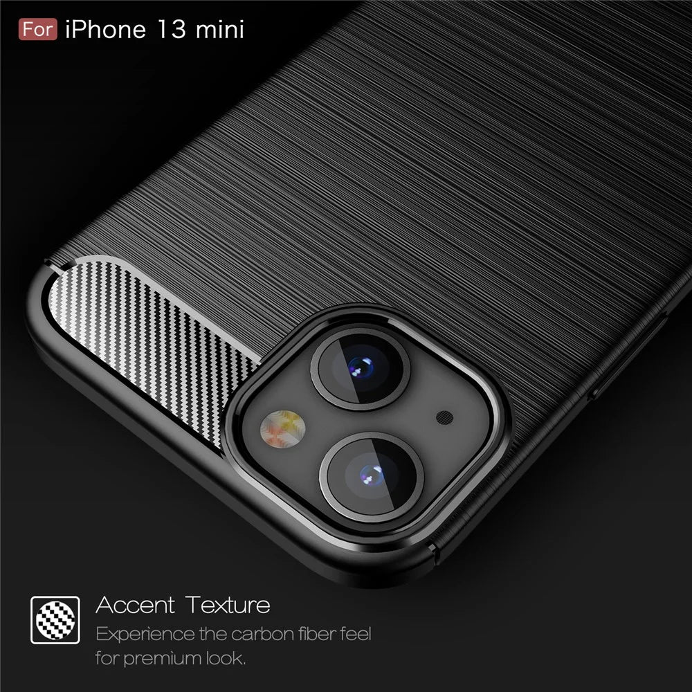 TPU Carbon Fiber Texture Brushed Flexible Phone Protective Back Case for iPhone 13 mini 5.4 inch - Black - 4