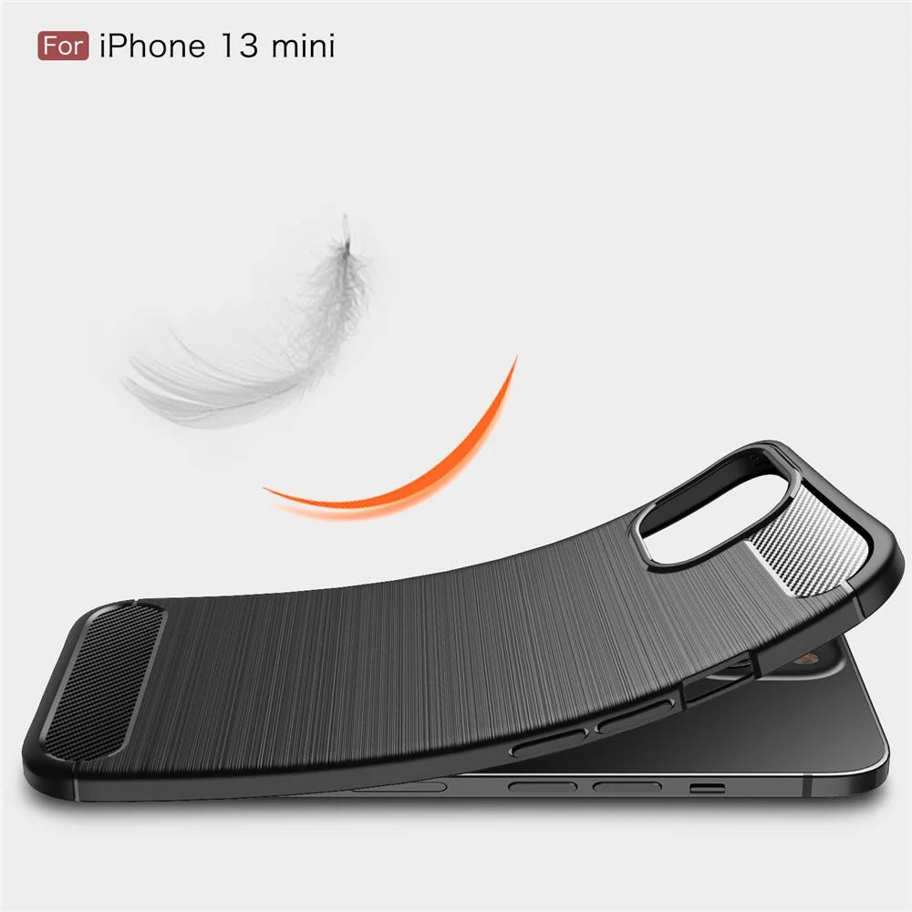 TPU Carbon Fiber Texture Brushed Flexible Phone Protective Back Case for iPhone 13 mini 5.4 inch - Black - 5