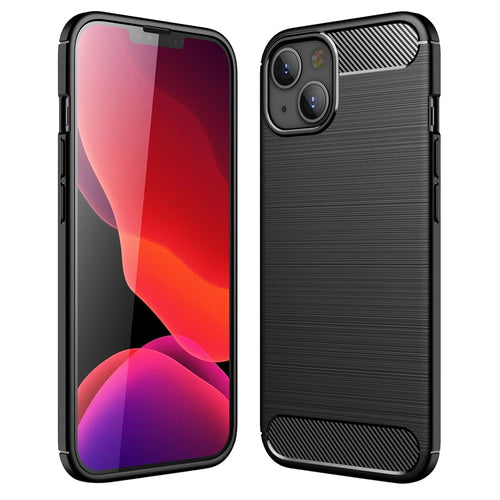 For iPhone 13 6.1 inch Fashion Brushed Flexible Soft TPU Anti-Scratch Carbon Fiber Protective Cover - Black - 1