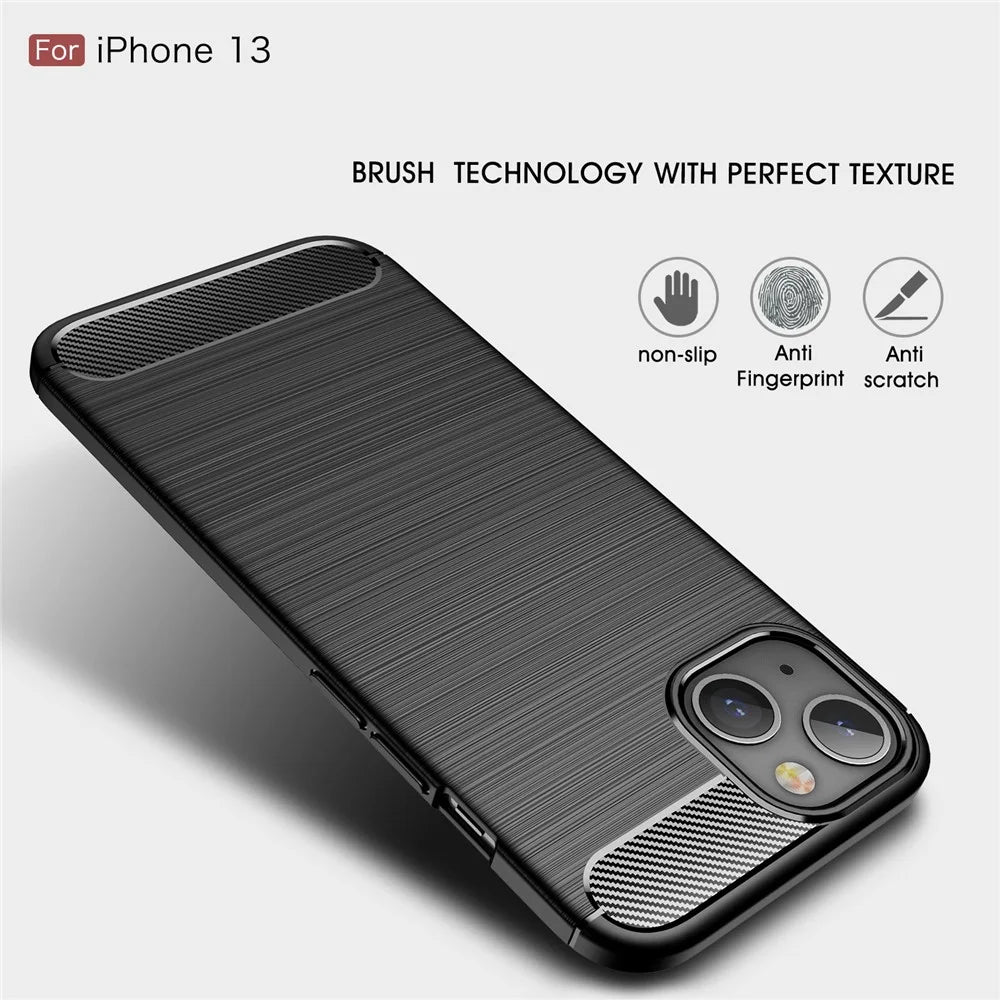 For iPhone 13 6.1 inch Fashion Brushed Flexible Soft TPU Anti-Scratch Carbon Fiber Protective Cover - Black - 5