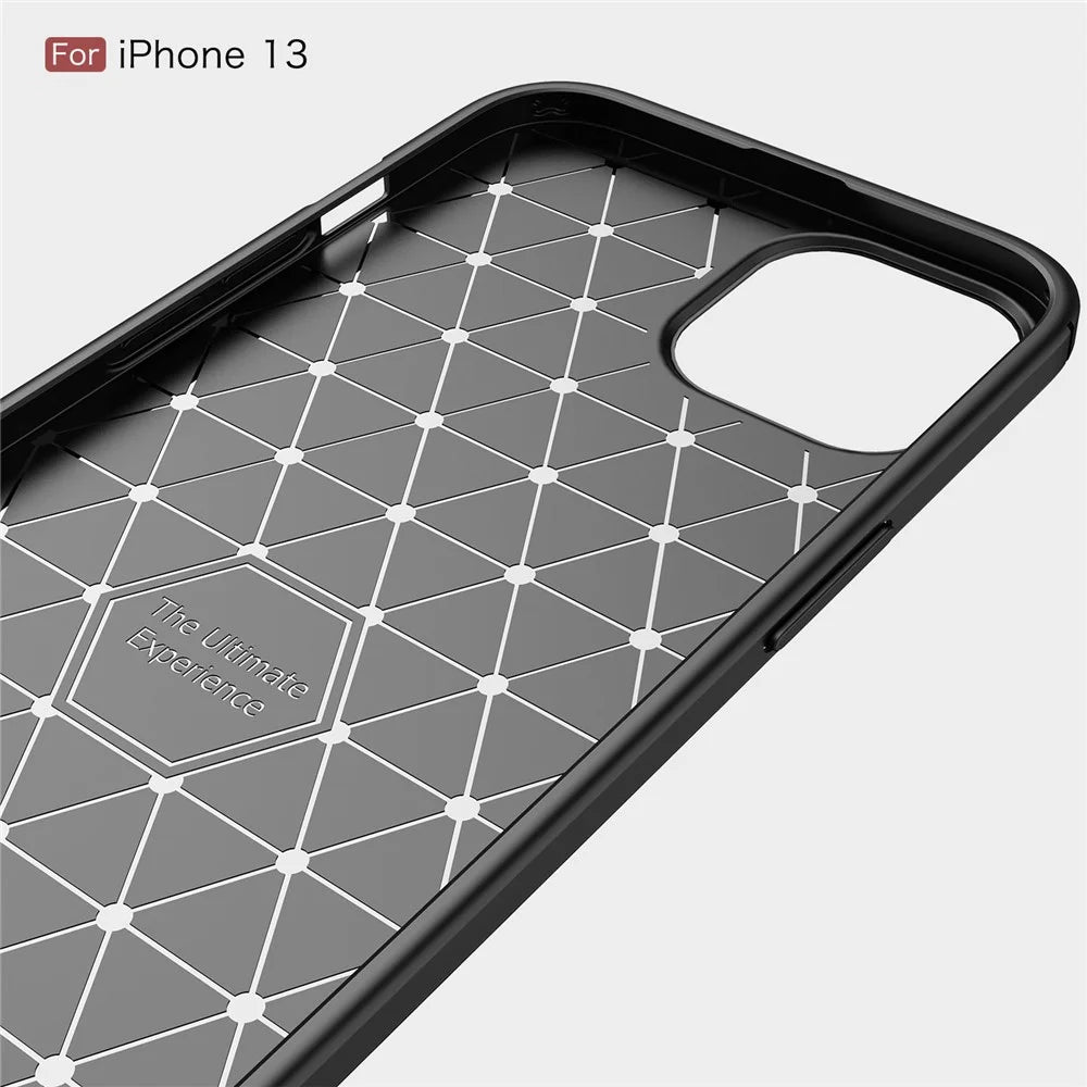 For iPhone 13 6.1 inch Fashion Brushed Flexible Soft TPU Anti-Scratch Carbon Fiber Protective Cover - Black - 6