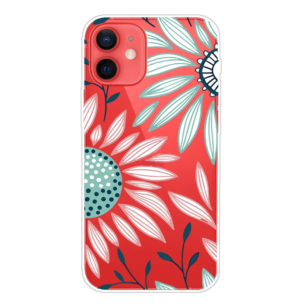 Soft Flexible TPU Shockproof Cover Cute Pattern Printing Phone Case for iPhone 13 6.1 inch - Sunflower - 1