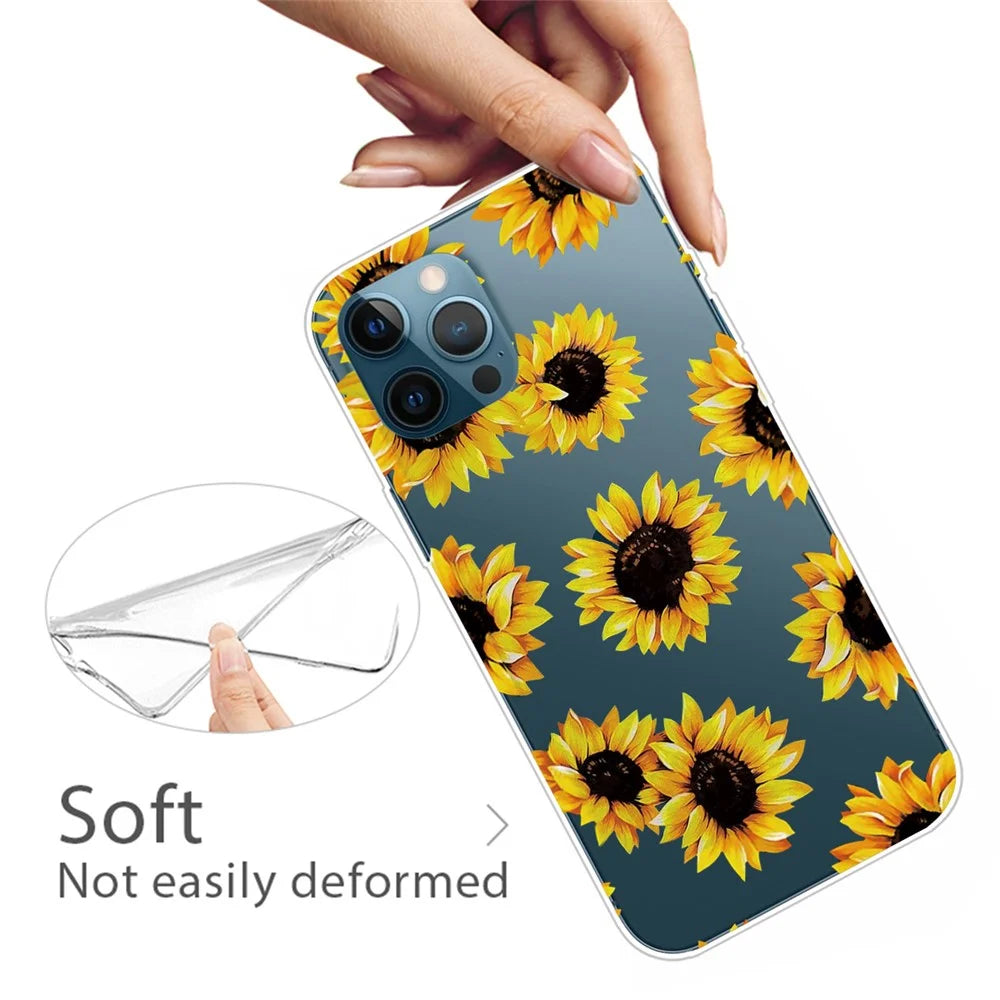 For iPhone 13 Pro 6.1 inch Pattern Printing Phone Case Soft Flexible TPU Thin Shockproof Protective Cover - Sunflower - 2