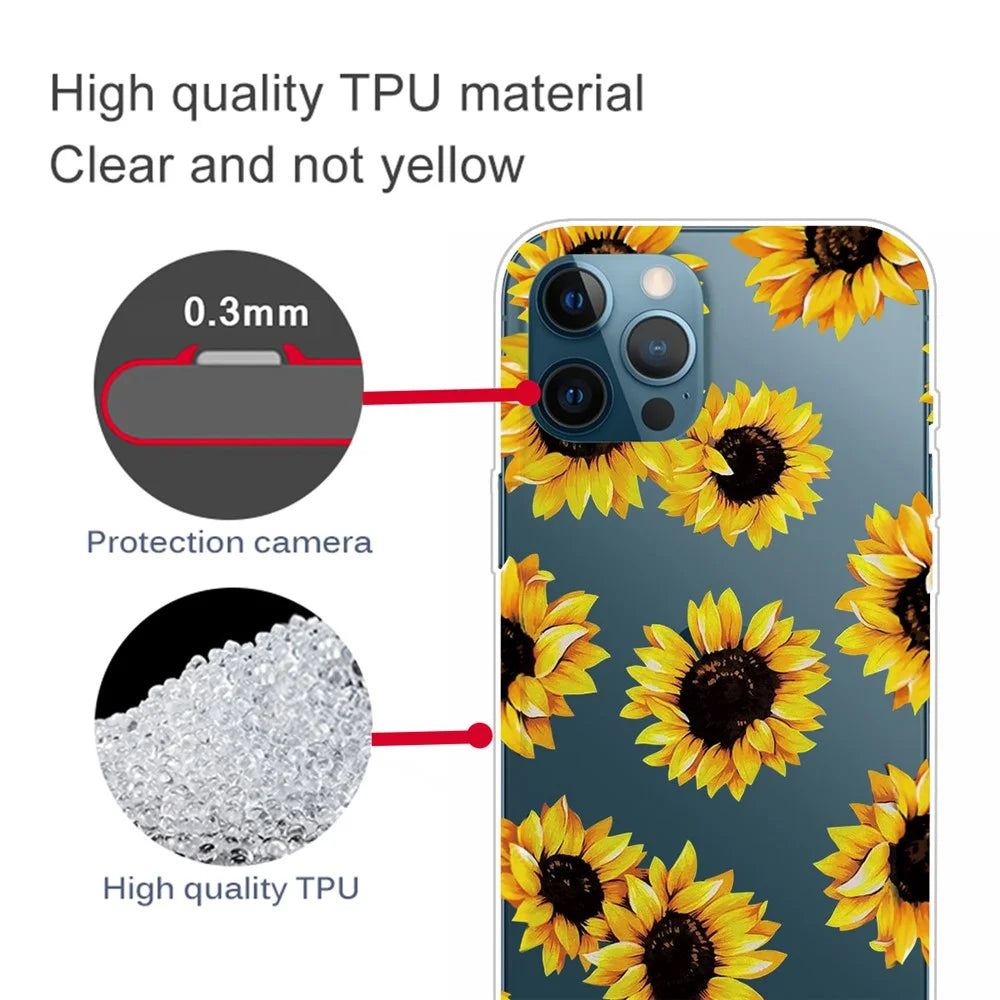 For iPhone 13 Pro 6.1 inch Pattern Printing Phone Case Soft Flexible TPU Thin Shockproof Protective Cover - Sunflower - 3