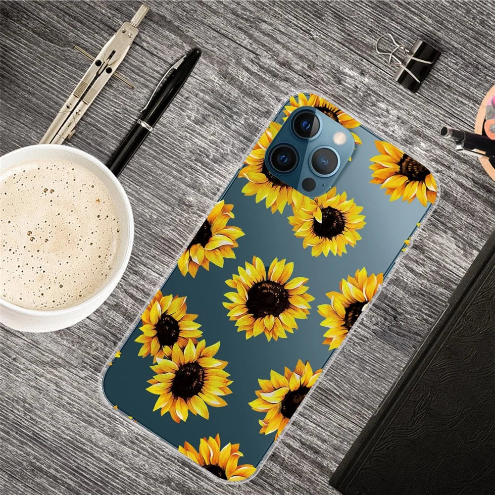 For iPhone 13 Pro 6.1 inch Pattern Printing Phone Case Soft Flexible TPU Thin Shockproof Protective Cover - Sunflower - 4