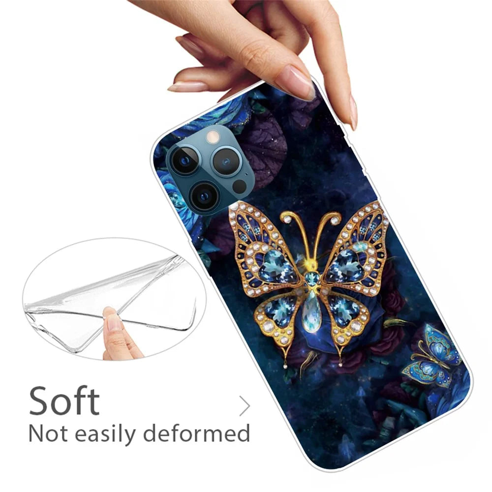 Super Fashion 3D Pattern Printing Soft TPU Case Lovely Back Shell for iPhone 13 Pro Max 6.7 inch - Jewelry Butterfly - 2
