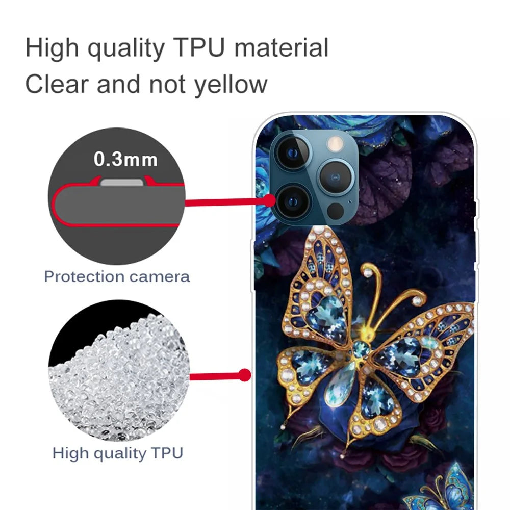 Super Fashion 3D Pattern Printing Soft TPU Case Lovely Back Shell for iPhone 13 Pro Max 6.7 inch - Jewelry Butterfly - 3