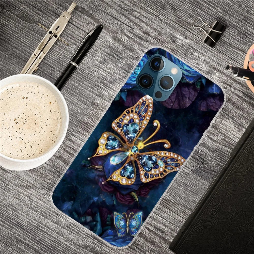 Super Fashion 3D Pattern Printing Soft TPU Case Lovely Back Shell for iPhone 13 Pro Max 6.7 inch - Jewelry Butterfly - 4
