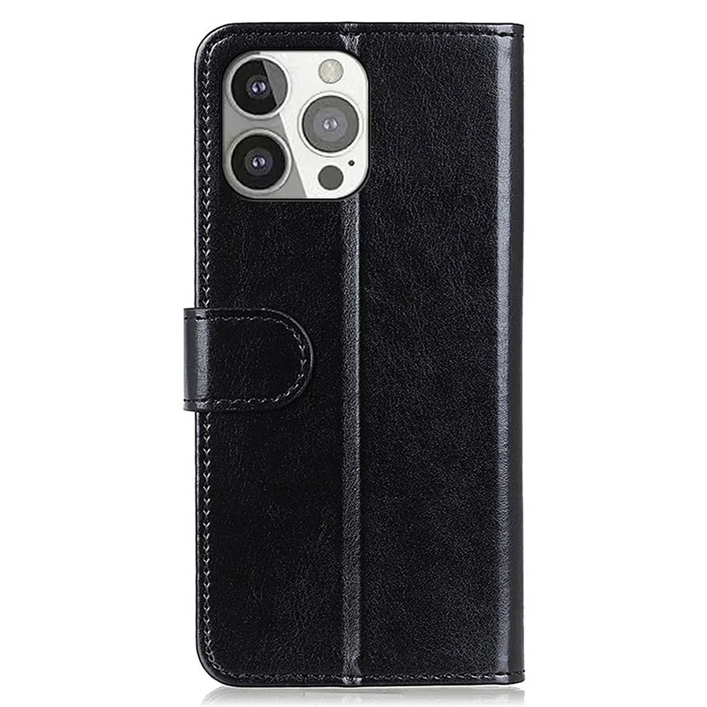 Crazy Horse All-round Protection Wallet Leather Phone Stand Case for iPhone 13 Pro 6.1 inch - Black - 3