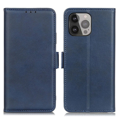 Magnetic Double Clasp Leather Wallet Protective Stand Case for iPhone 13 Pro Max 6.7 inch - Blue - 1