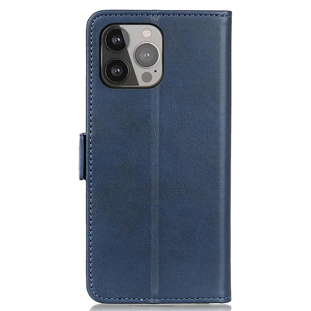 Magnetic Double Clasp Leather Wallet Protective Stand Case for iPhone 13 Pro Max 6.7 inch - Blue - 3