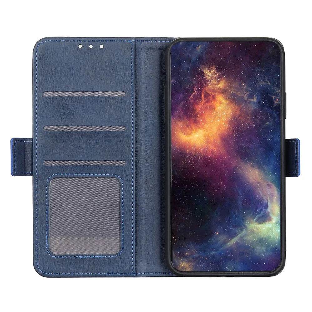 Magnetic Double Clasp Leather Wallet Protective Stand Case for iPhone 13 Pro Max 6.7 inch - Blue - 5