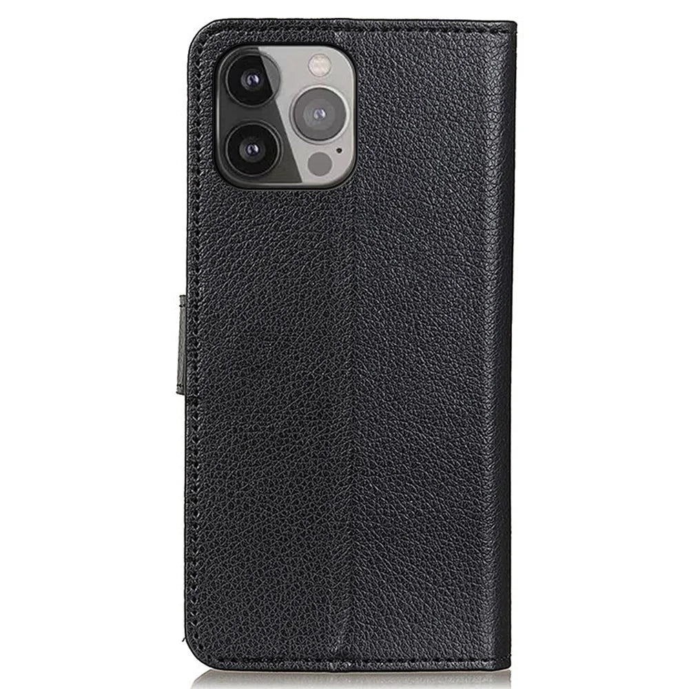 For iPhone 13 Pro Max 6.7 inch Phone Wallet Case Litchi Texture Leather Drop-proof Phone Protector with Stand - Black - 3