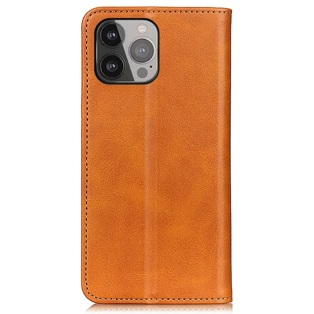 Split Leather Auto-absorbed Wallet Stand Phone Cover for iPhone 13 Pro Max 6.7 inch - Brown - 3