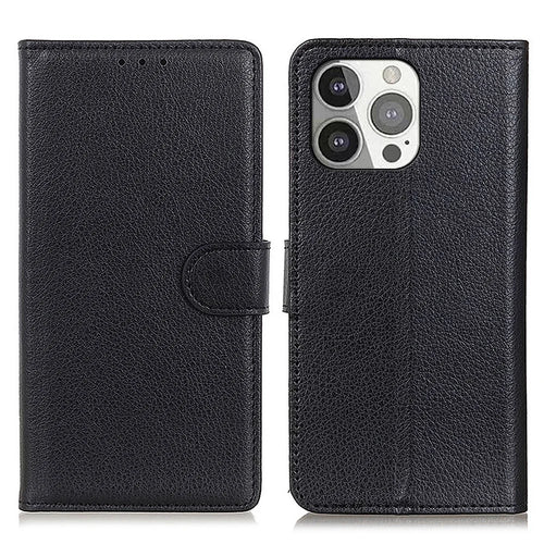 All-round Protection Classic Litchi Texture Leather Wallet Design Stand Case for iPhone 13 Pro 6.1 inch - Black - 1