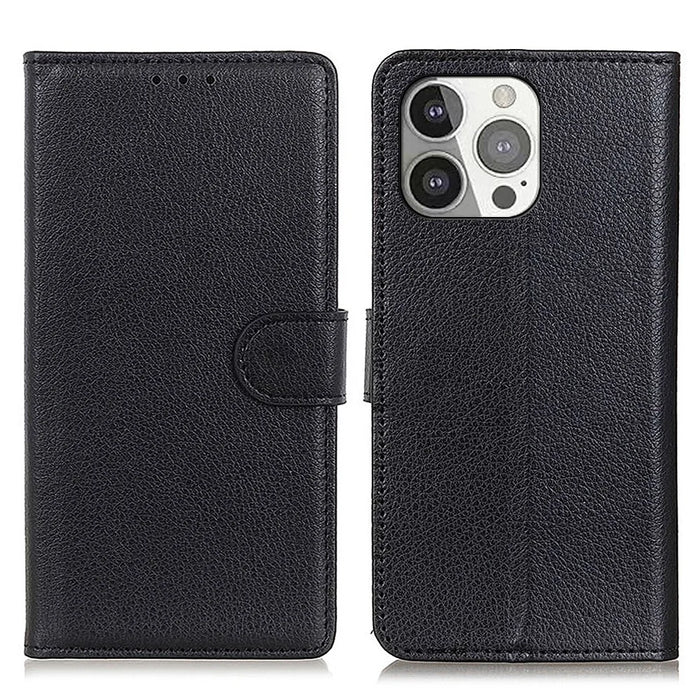 All-round Protection Classic Litchi Texture Leather Wallet Design Stand Case for iPhone 13 Pro 6.1 inch - Black - 1